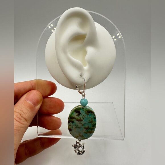 SALE! 3” dangle earrings with painted acrylic beads, stone, and crown charms! - Picture 12 of 13
